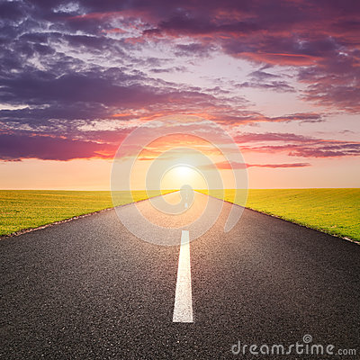 Driving On An Empty Road At Sunsrise Stock Photo   Image  43485744
