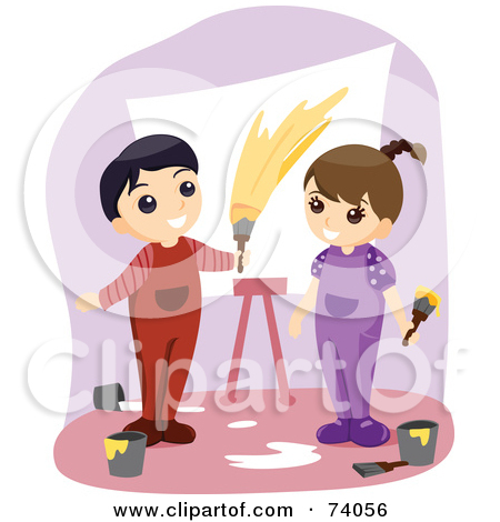 Free  Rf  Clipart Illustration Of A Canvas Easel Character Painting