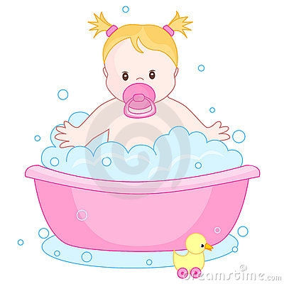 Illustration Of A Cute Little Baby Girl Having Bath  Child Bubble Bath