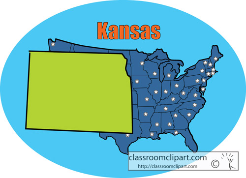 Kansas   Kanasas State Map Blue Color   Classroom Clipart