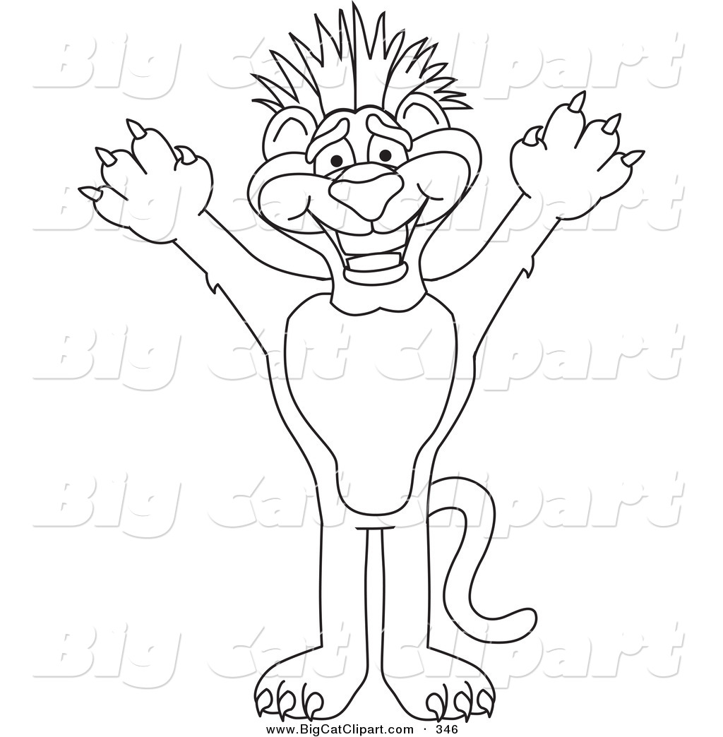 Larger Preview  Big Cat Cartoon Vector Clipart Of An Outline Design Of