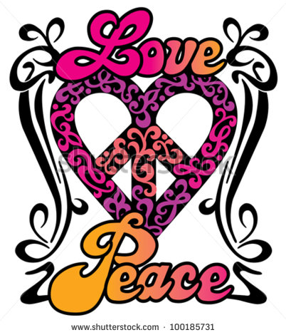 Love Peace Heart Design In A Retro 1960s 1970s Style  Stock Vector    