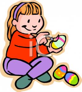 Of A Young Girl Painting Easter Eggs   Royalty Free Clipart Picture