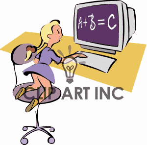 Royalty Free Cartoon Student Learning On A Computer Clipart Image