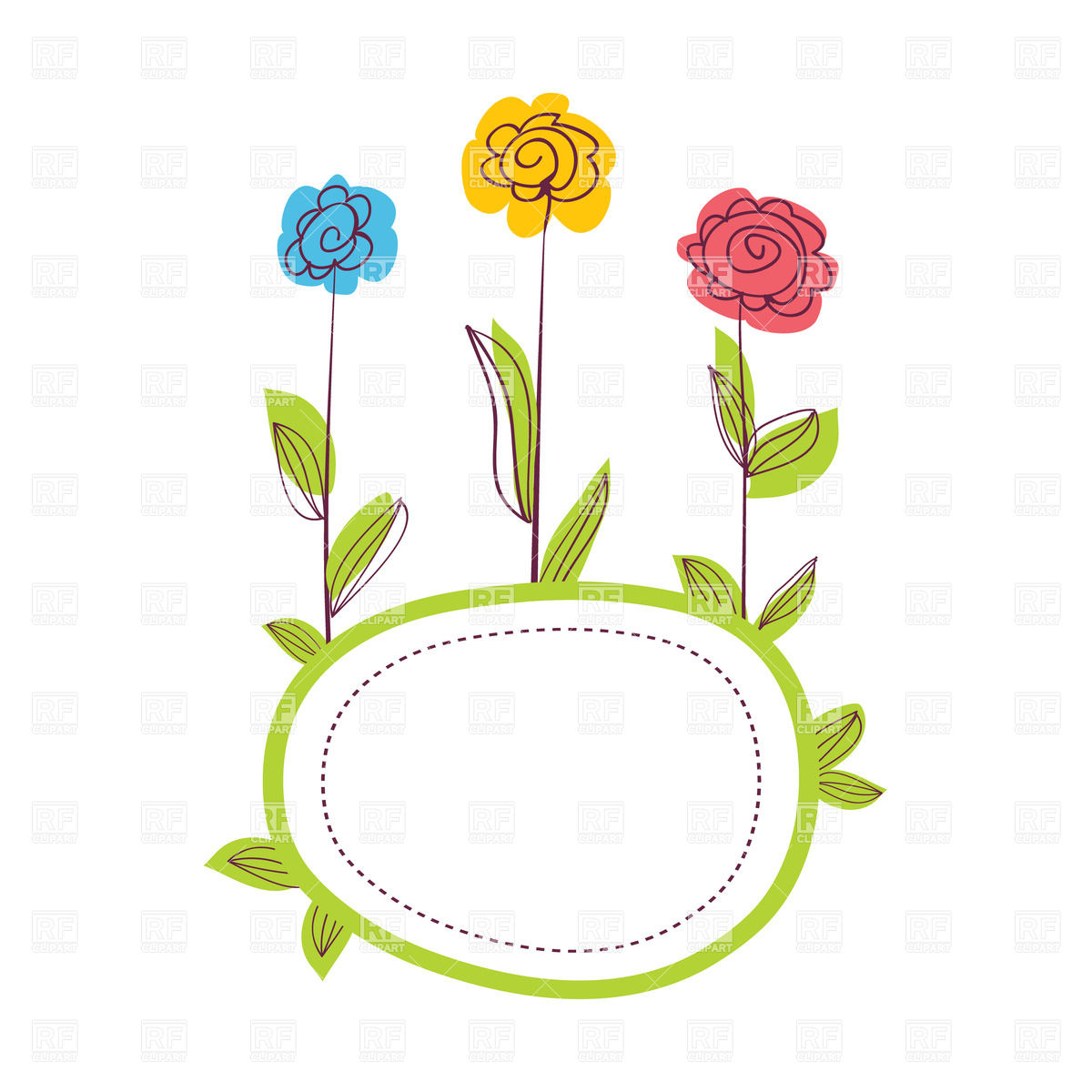 Cute Green Frame Decorated With Three Hand Drawn Flowers 23389    