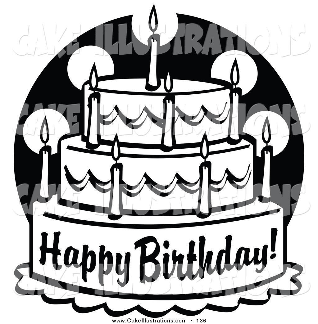 Clip Art Birthday Cake Black And White Illustration Vector Of A Black