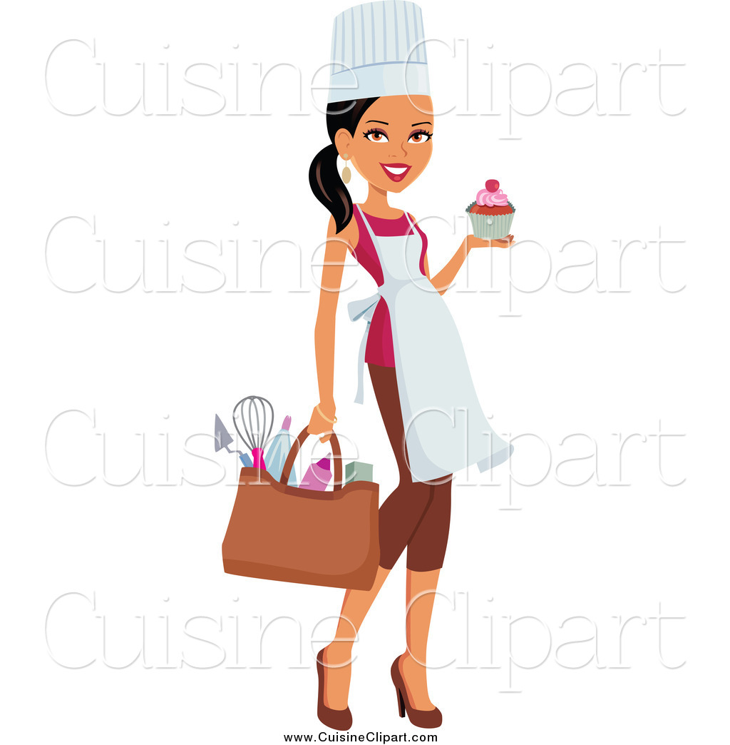 Cuisine Clipart Of A Black Female Chef Carrying Her Gear And A Cupcake