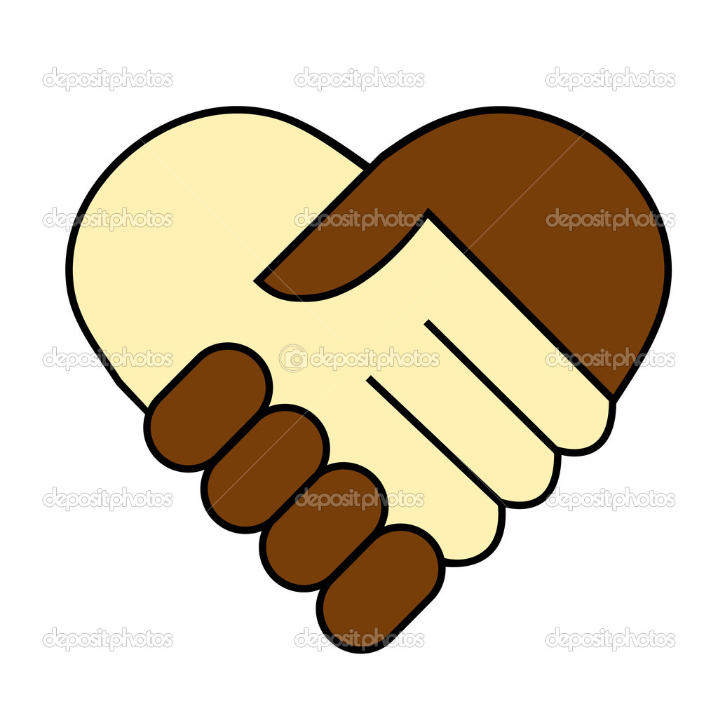 Hand Shake Between Black And White Man Heart Shaped Symbol   Stock