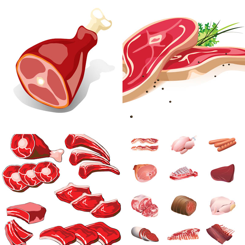 Meat Vector 4 Sets With Vector Meat And Meat Product Clip Arts For
