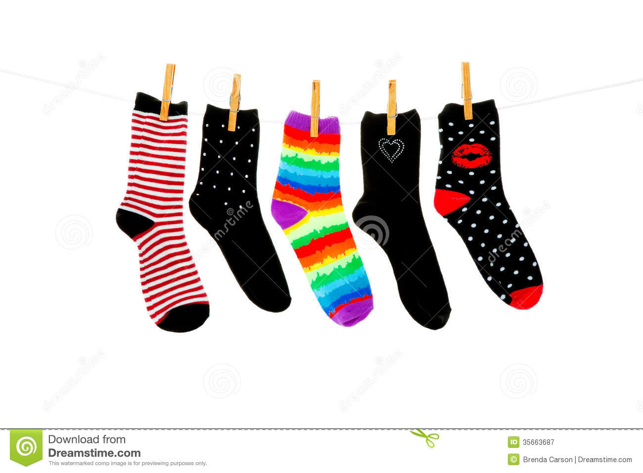 Odd Socks Whose Mates Have Been Lost Hanging On A Clothesline  Shot