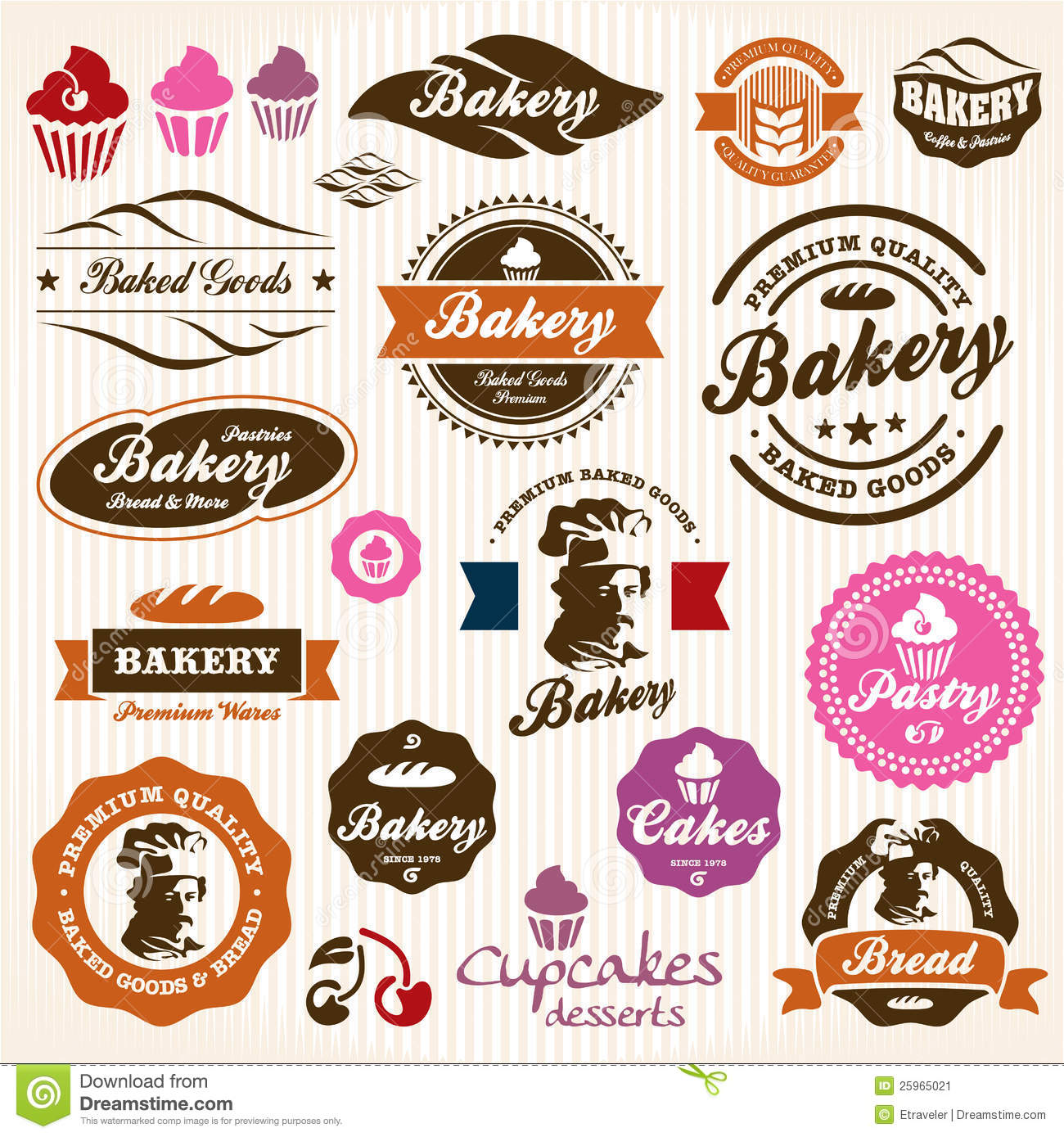 Bakery Bread Pastry Badges And Labels Retro Vintage Vector Set  Cook