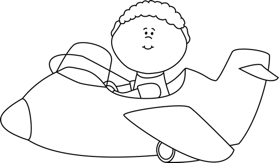 Black And White Kid Flying An Airplane Clip Art   Black And White    