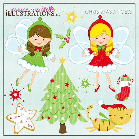 Christmas Angels Cute Digital Clipart For Card Design Scrapbooking