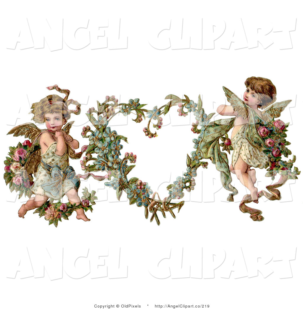 Clip Art Of A Sweet Vintage Valentine Of Two Adorable Cupids With