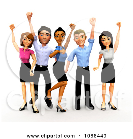 Clipart 3d Celebrating Diverse Business Team 1   Royalty Free Cgi