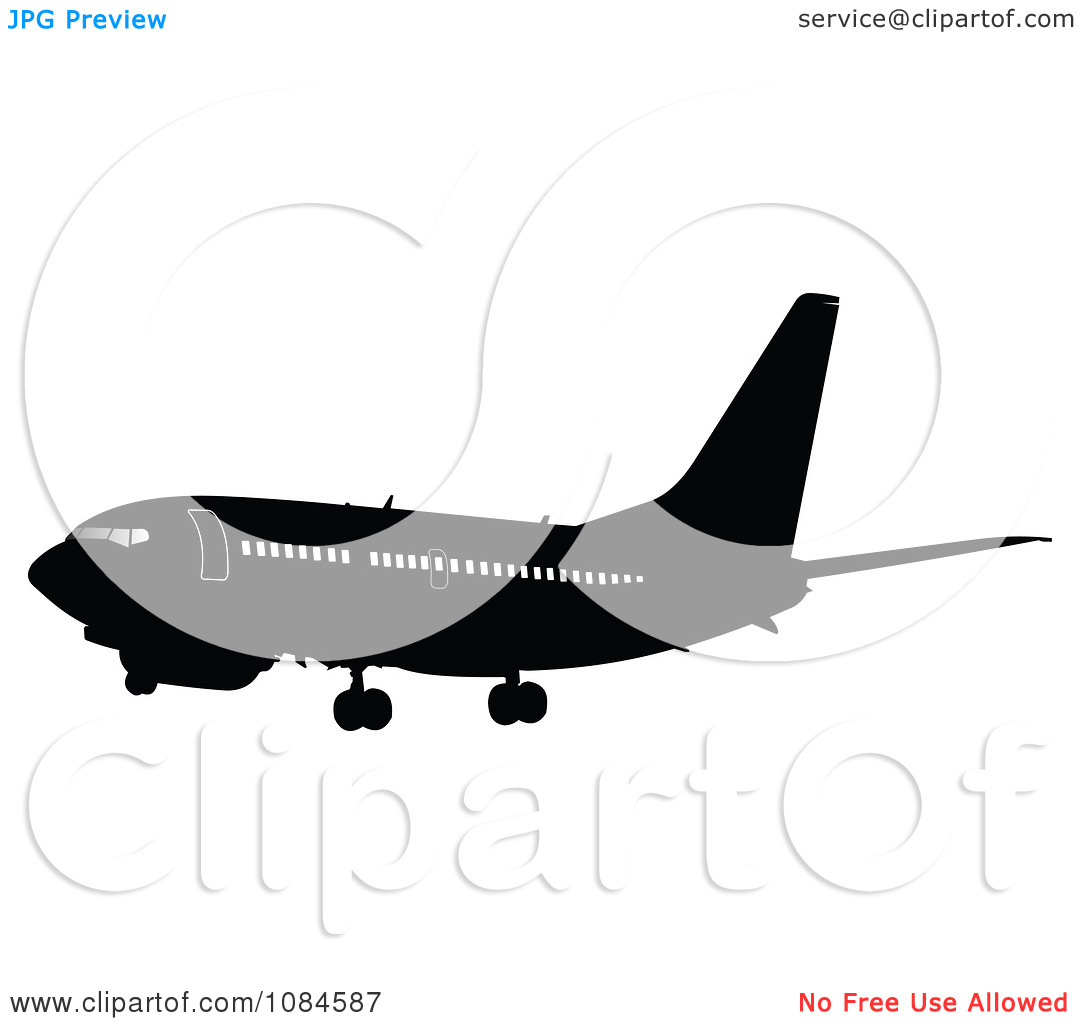 Clipart Black And Gray Commercial Airplane 3   Royalty Free Vector