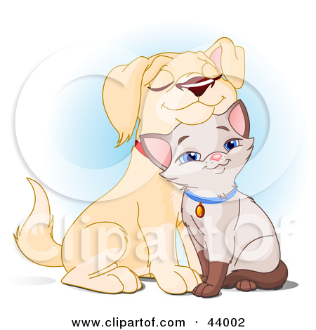 Clipart Illustration Of An Adorable Yellow Lab Puppy Cuddling With A