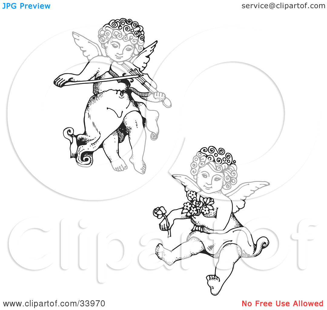 Clipart Illustration Of Two Adorable Curly Haired Cherubs One Playing