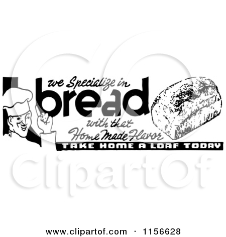 Clipart Of A Black And White Retro Muffin And Bread   Royalty Free