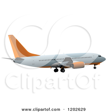 Clipart Of A Commercial Airplane With Orange Accents   Royalty Free