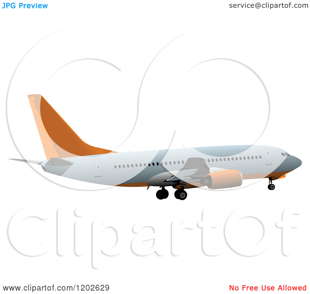 Clipart Of A Commercial Airplane With Orange Accents   Royalty Free