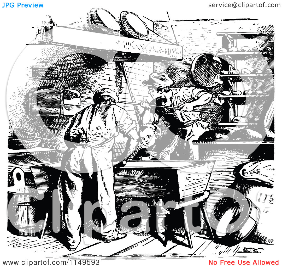 Clipart Of Retro Vintage Black And White People Working In A Bakery