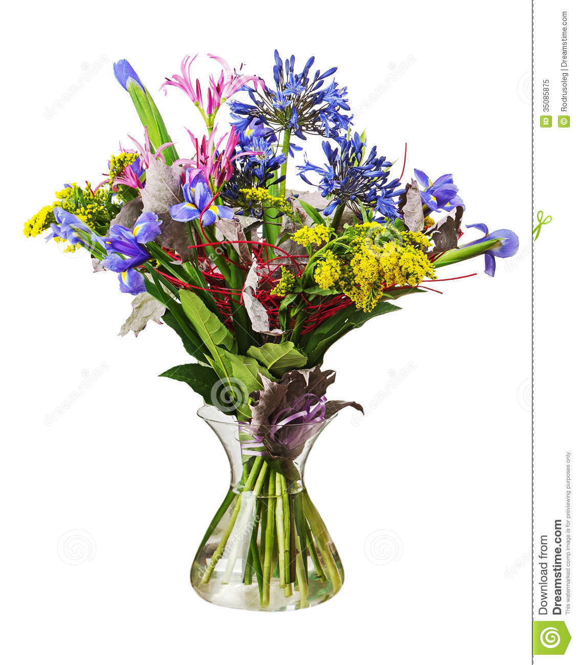 Colorful Flower Bouquet Arrangement Centerpiece In Vase Isolated On    