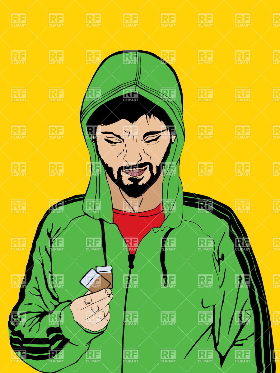 Drug Dealer In Green Hoodie With Packet Of Drugs Download Royalty