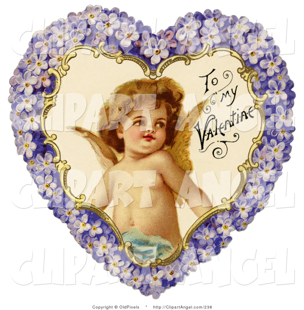 Illustration Of A Cute Vintage Valentine Of Cupid Smiling Inside A