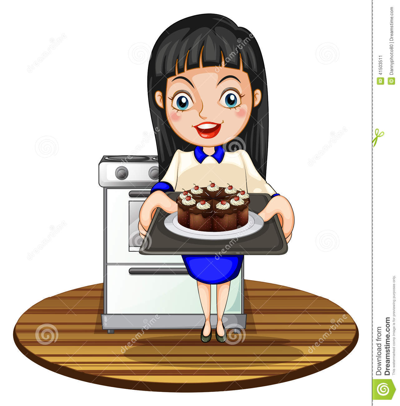 Illustration Of A Girl Baking A Cake On A White Background