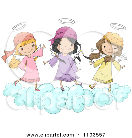 Of Cute Angel Girls Playing On A Cloud   Royalty Free Vector Clipart