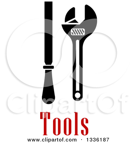 Rasp And Wrench Over Red Tools Text