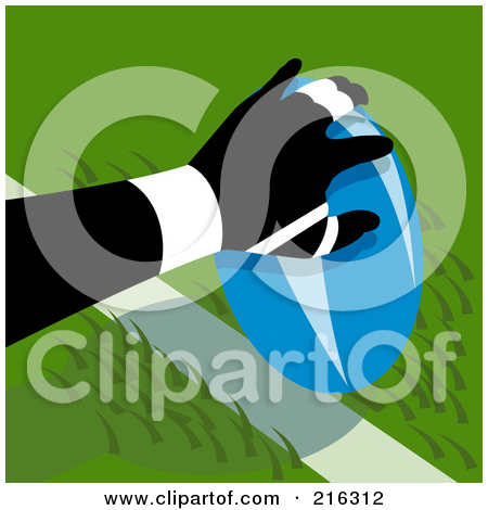 Rf  Clipart Illustration Of A Rugby Football Player Touching A Ball