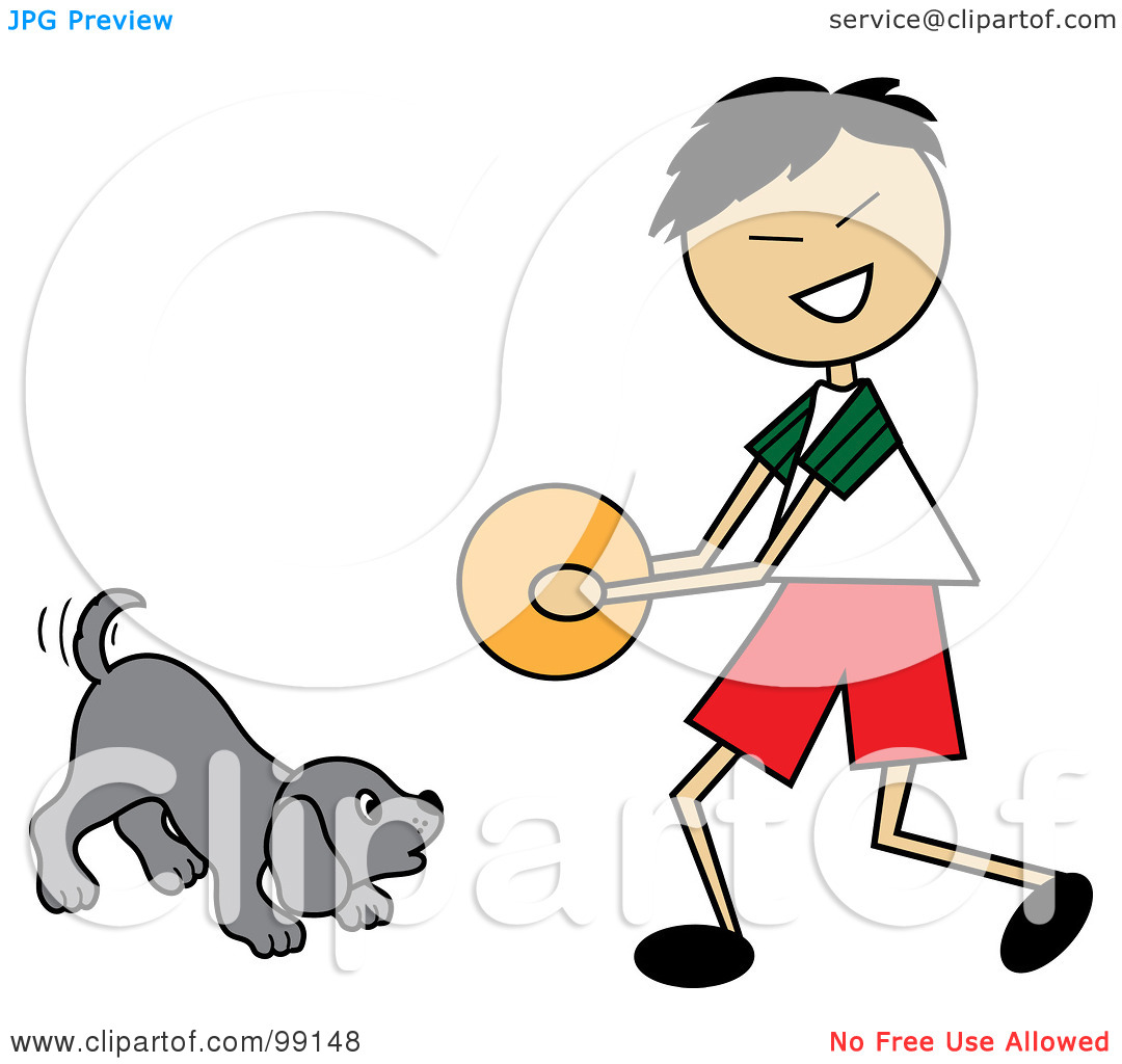 Rf  Clipart Illustration Of An Asian Stick Boy Playing Ball With A Dog