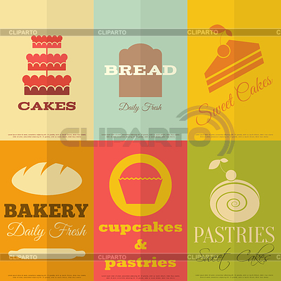 Set Of Retro Bakery Labels In Flat Design Style  Vector Illustration