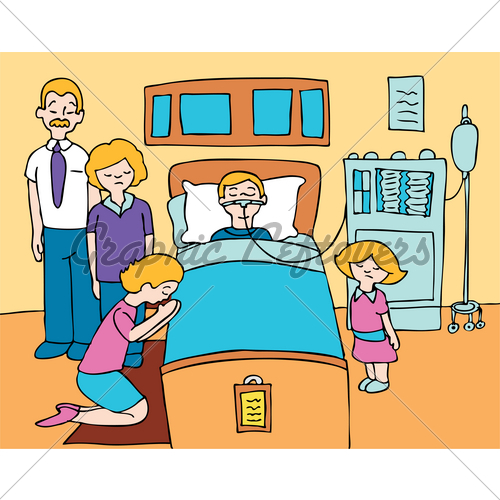 Sick Child Lays In A Hospital Bed With His Fami