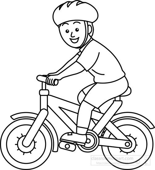 Sports   Bicycle Rider Wearing Helmet  Bw Outline   Classroom Clipart