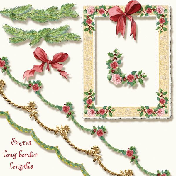 Tea Borders Free Clip Art   Clip Art Set Victorian Rose Christmas 1