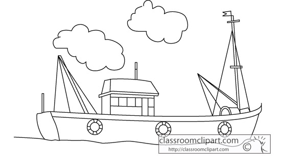 Transportation   Fishing Boat Outline 123   Classroom Clipart