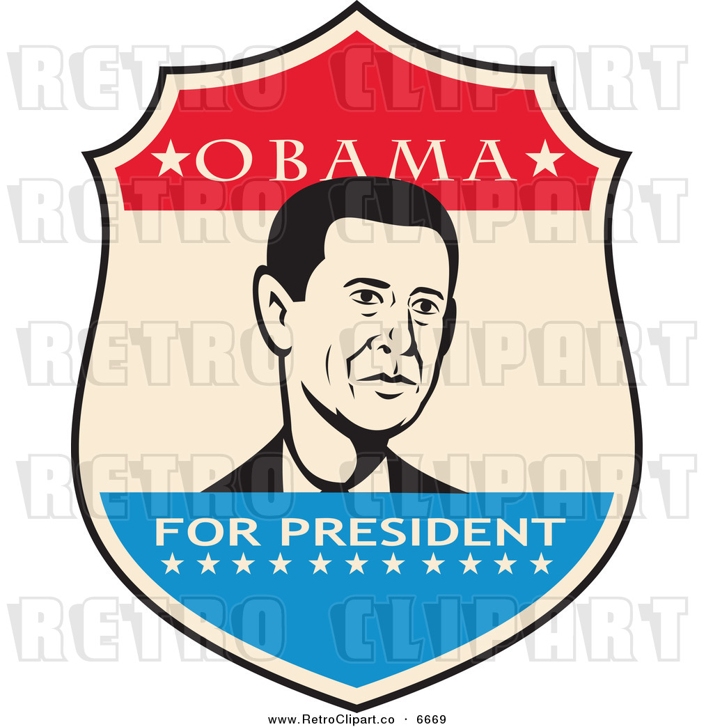 Vector Clipart Of A President Barack Obama Portrait In A Retro Shield    