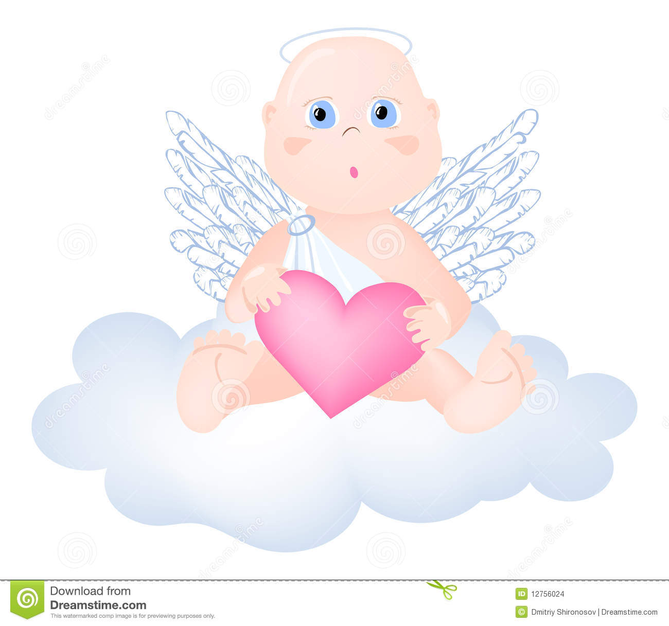 Vector Illustration Of Adorable Angel Sitting On The Cloud