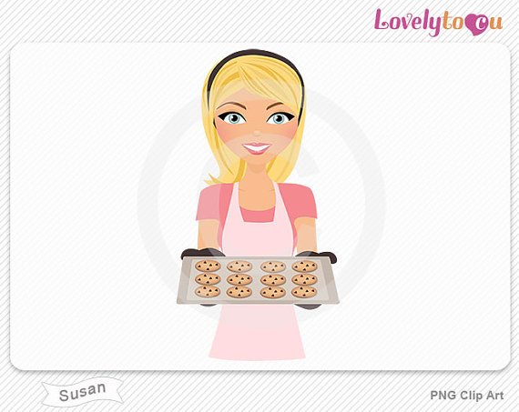 Woman Baking Clipart Chocolate Chip Cookies Digital Png Clip Art Set    