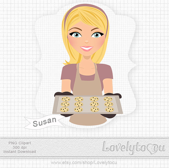Woman Baking Clipart Chocolate Chip Cookies Digital Png Clip Art Set