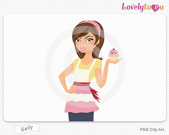 Woman Baking Clipart Pink Cupcake Digital Png Clip Art  Sally 302