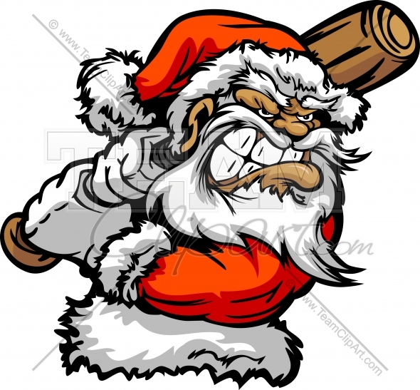 Baseball Or Softball Christmas Holiday Santa Claus With Baseball Bat    