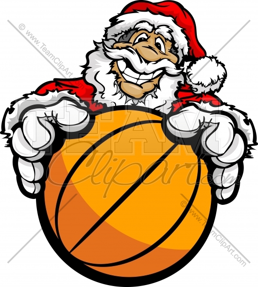 Basketball Christmas Holiday Smiling Santa Claus Cartoon Vector    