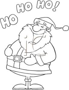 Black And White Cartoon Of Santa Being Jolly   Royalty Free Clipart    