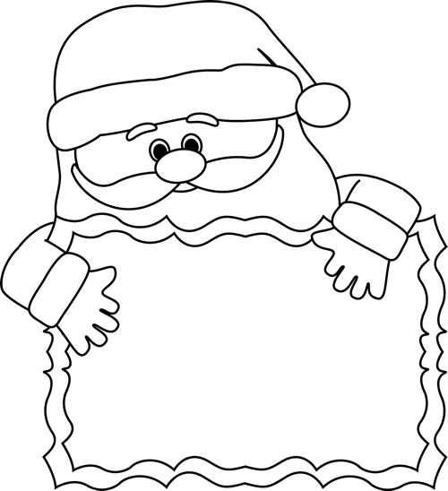 Black And White Santa Sign Clip Art   Black And White Outline Of Santa
