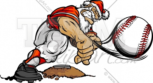 Claus Baseball Pitcher Throwing Pitch Christmas Cartoon Clipart Image