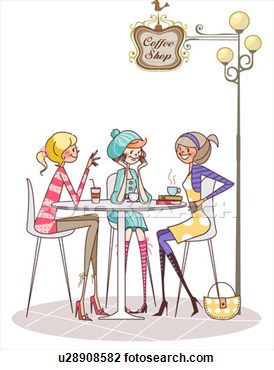 Clip Art Of Three Women Sitting Around A Table And Talking To Each